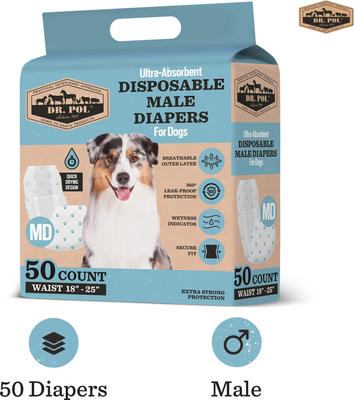 Show full view: Dr. Pol Disposable Wetness Indicator Male Dog Diapers, 50 count, Medium: 18 to 25-in waist slide 2 of 8