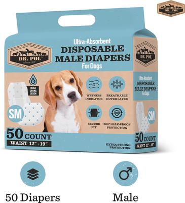 Show full view: Dr. Pol Disposable Wetness Indicator Male Dog Diapers, 50 count, Small: 12 to 19-in waist slide 2 of 8