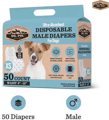 Show full view: Dr. Pol Disposable Wetness Indicator Male Dog Diapers, 50 count, X-Small: 6 to 13-in waist slide 2 of 8