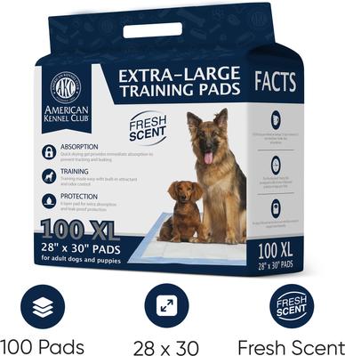 Show full view: American Kennel Club Extra Large Dog Training Pads, 28 x 30-in, Fresh Scented, 100 count slide 2 of 10