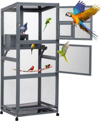 Coziwow Aviary On Wheels Wood Bird Cage, Gray, 68-in