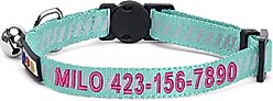 Pawtitas Traffic Personalized Reflective Breakaway Cat Collar, Teal, X-Small: 8 to 12-in neck, 3/8-in wide