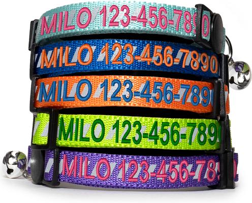 Show full view: Pawtitas Traffic Personalized Reflective Breakaway Cat Collar, Teal, X-Small: 8 to 12-in neck, 3/8-in wide slide 3 of 10