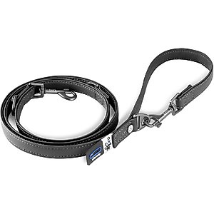 Curli Apple Leather Adjustable Dog Leash, Black, Small: 5-ft long, 5/8-in wide