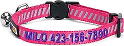 Pawtitas Traffic Personalized Reflective Breakaway Cat Collar, Pink, X-Small: 8 to 12-in neck, 3/8-in wide