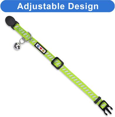 Show full view: Pawtitas Traffic Personalized Reflective Breakaway Cat Collar, Green, X-Small: 8 to 12-in neck, 3/8-in wide slide 8 of 10