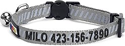 Pawtitas Traffic Personalized Reflective Breakaway Cat Collar, Grey, X-Small: 8 to 12-in neck, 3/8-in wide