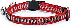 Pawtitas Traffic Personalized Reflective Breakaway Cat Collar, Red, X-Small: 8 to 12-in neck, 3/8-in wide