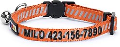 Pawtitas Traffic Personalized Reflective Breakaway Cat Collar, Orange, X-Small: 8 to 12-in neck, 3/8-in wide