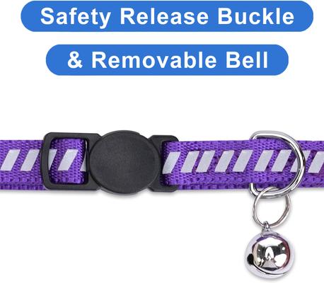 Show full view: Pawtitas Traffic Personalized Reflective Breakaway Cat Collar, Purple, X-Small: 8 to 12-in neck, 3/8-in wide slide 7 of 10