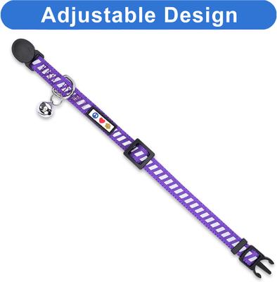 Show full view: Pawtitas Traffic Personalized Reflective Breakaway Cat Collar, Purple, X-Small: 8 to 12-in neck, 3/8-in wide slide 8 of 10