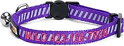 Pawtitas Traffic Personalized Reflective Breakaway Cat Collar, Purple, X-Small: 8 to 12-in neck, 3/8-in wide