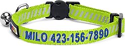 Pawtitas Traffic Personalized Reflective Breakaway Cat Collar, Green, X-Small: 8 to 12-in neck, 3/8-in wide