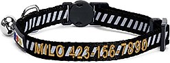 Pawtitas Traffic Personalized Reflective Breakaway Cat Collar, Black, X-Small: 8 to 12-in neck, 3/8-in wide