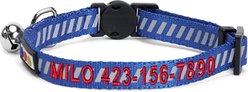 Pawtitas Traffic Personalized Reflective Breakaway Cat Collar, Blue, X-Small: 8 to 12-in neck, 3/8-in wide