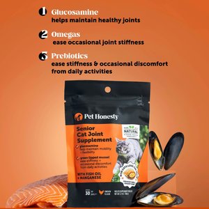 Pet Honesty Hip & Joint Chicken Flavored Chews Joint Supplement for Joint Pain & Arthritis Relief for Adult & Senior Cats, 3.7-oz Bag
