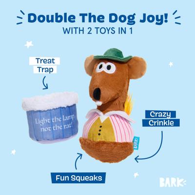 Show full view: BARK Lamplighter Rizzo the Rat Squeaky Treat Dispensing Dog Toy, Small slide 4 of 7