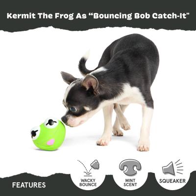 Show full view: BARK Kermit the Frog as Bouncing Bob Catch-It Squeaky Dog Chew Toy, Small slide 3 of 7