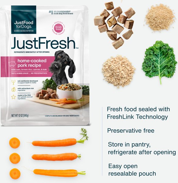 JustFoodForDogs JustFresh Human Grade Home-Cooked Pork Recipe Fresh Dog Food