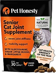 Pet Honesty Hip & Joint Chicken Flavored Chews Joint Supplement for Joint Pain & Arthritis Relief for Adult & Senior Cats, 3.7-oz Bag