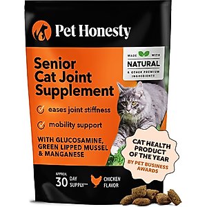 Pet Honesty Hip & Joint Chicken Flavored Chews Joint Supplement for Joint Pain & Arthritis Relief for Adult & Senior Cats, 3.7-oz Bag