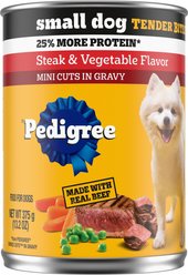 Pedigree Tender Bites in Gravy, Steak & Vegetable Flavor Adult Canned Wet Dog Food, 13.2-oz can, case of 12