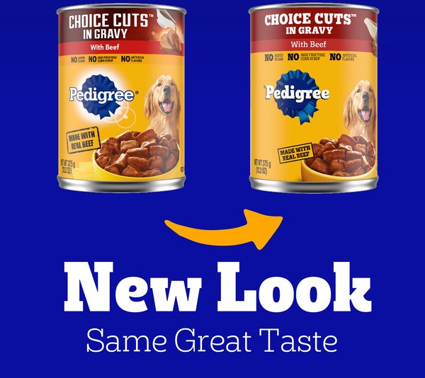 Show full view: Pedigree Choice Cuts In Gravy Canned Soft Wet Dog Food, with Beef, 13.2-oz. cans, bundle of 2 slide 3 of 12