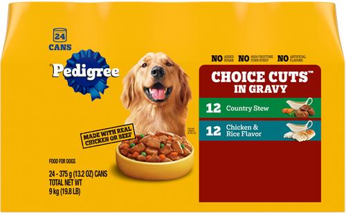 Show full view: Pedigree Big Dogs Adult Complete Nutrition Large Breed Roasted Chicken Flavor Dry Dog Food + Choice Cuts In Gravy Country Stew & Chicken & Rice Flavor Canned Wet Food Variety Pack slide 8 of 9