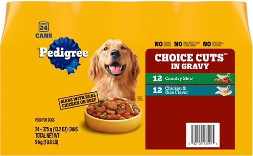 Show full view: Pedigree Big Dogs Adult Complete Nutrition Large Breed Roasted Chicken Flavor Dry Dog Food + Choice Cuts In Gravy Country Stew & Chicken & Rice Flavor Canned Wet Food Variety Pack slide 6 of 9