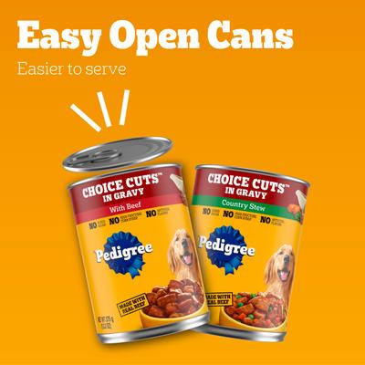 Show full view: Pedigree Choice Cuts in Gravy Beef & Country Stew Adult Canned Wet Dog Food Variety Pack, 13.2-oz can, bundle of 24  slide 9 of 12