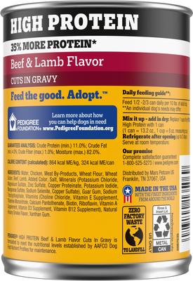 Show full view: Pedigree High Protein Beef & Lamb Flavor in Gravy Canned Wet Dog Food, 13.2-oz can, case of 12 slide 3 of 11