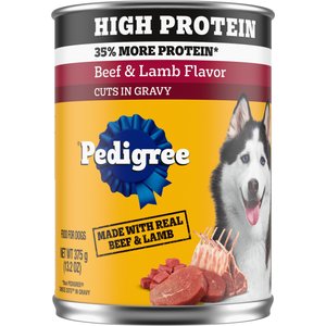 Pedigree High Protein Beef & Lamb Flavor in Gravy Canned Wet Dog Food, 13.2-oz can, case of 12