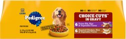Pedigree Choice Cuts in Gravy Prime Rib, Rice & Vegetable Flavor & Roasted Chicken Adult Canned Wet Dog Food Variety Pack, 13.2-oz, case of 12