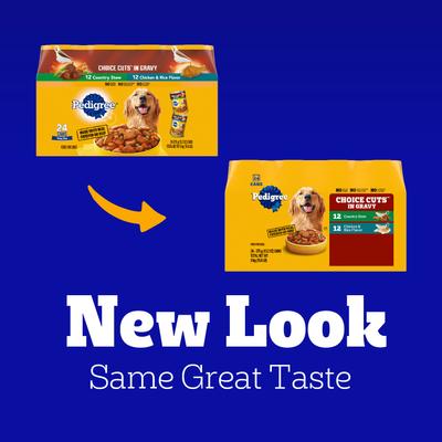 Show full view: Pedigree Big Dogs Adult Complete Nutrition Large Breed Roasted Chicken Flavor Dry Dog Food + Choice Cuts In Gravy Country Stew & Chicken & Rice Flavor Canned Wet Food Variety Pack slide 7 of 9