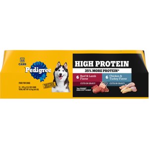 Pedigree High Protein Beef & Lamb Flavor in Gravy & Chicken & Turkey Flavor in Gravy Variety Pack Adult Canned Wet Dog Food, 13.2-oz can, case of 12