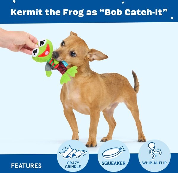 BARK Kermit the Frog as Bouncing Bob Catch-It Squeaky Dog Chew Toy