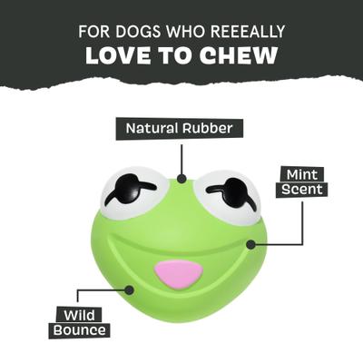 Show full view: BARK Kermit the Frog as Bouncing Bob Catch-It Squeaky Dog Chew Toy, Large slide 4 of 7