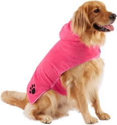 Bone Dry Embroidered Paw Microfiber Dog Robe, Raspberry Sorbet, Large