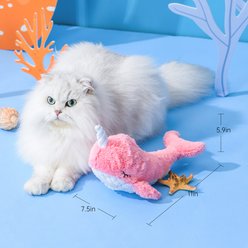 EYS Narwhal Unicorn Whale Flop & Jump Interactive Plush Cat Toy with Catnip slide 2 of 8