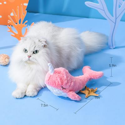 Show full view: EYS Narwhal Unicorn Whale Flop & Jump Interactive Plush Cat Toy with Catnip slide 7 of 10