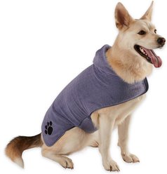 Bone Dry Embroidered Paw Microfiber Dog Robe, Stonewash Blue, Large