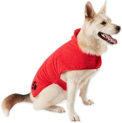 Bone Dry Embroidered Paw Microfiber Dog Robe, Red, Large