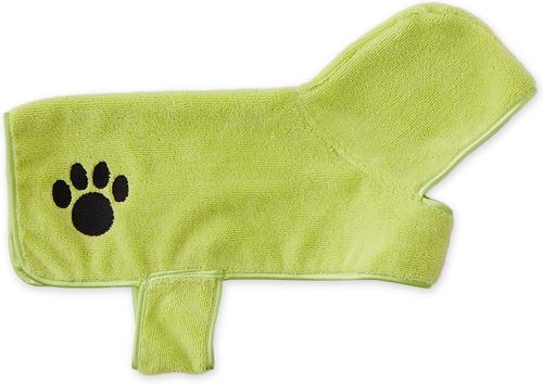 Show full view: Bone Dry Embroidered Paw Microfiber Dog Robe, Lettuce Green, Small slide 2 of 7