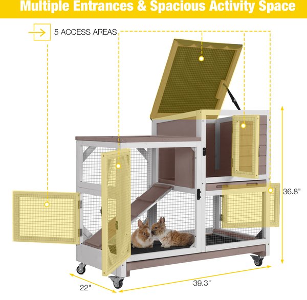 Aivituvin Premium 2-Story Wooden Rabbit Hutch, Brown, 39-in