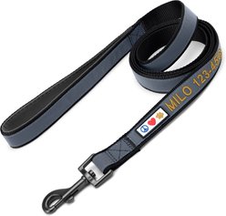 Pawtitas Personalized Padded Reflective Dog Leash, Black, Extra Small/Small: 6-ft long, 5/8-in wide