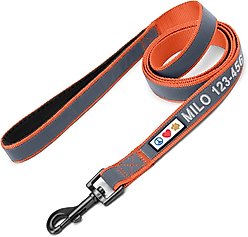 Pawtitas Personalized Padded Reflective Dog Leash, Orange, Medium/Large: 6-ft long, 1-in wide
