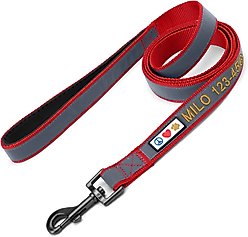 Pawtitas Personalized Padded Reflective Dog Leash, Red, Medium/Large: 6-ft long, 1-in wide