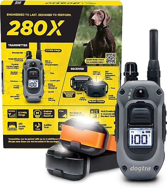 Show full view: Dogtra 280X 2/Dog 1/2 Mile IPX9K Waterproof Vibration & Tone Remote Dog Training Collar, 8 to 10-in neck, Black slide 2 of 9