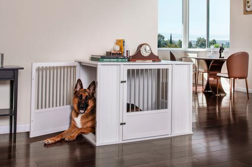 Show full view: New Age Pet ECOFLEX FlexiDoor Double Door Furniture Style Dog Crate, Antique White, X-Large: 43.3 inch slide 2 of 11