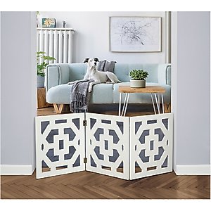 Etna Art Deco 3 Panel Adjustable Wooden Dog Gate, White, 48 x 19-in